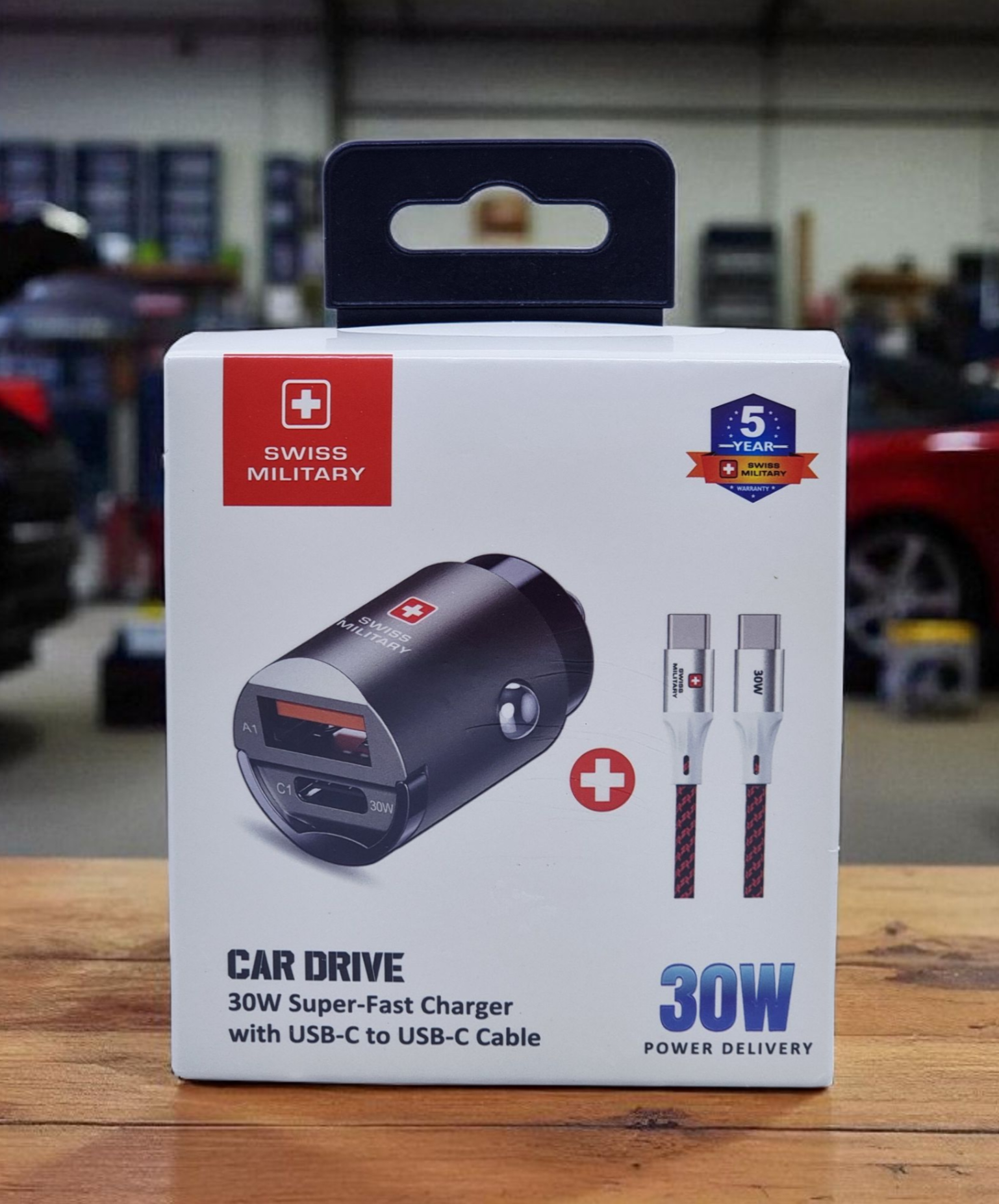 SWISS MILITARY CAR DRIVE 30W SUPER FAST CHARGER WITH USB C TO USB C CABLE