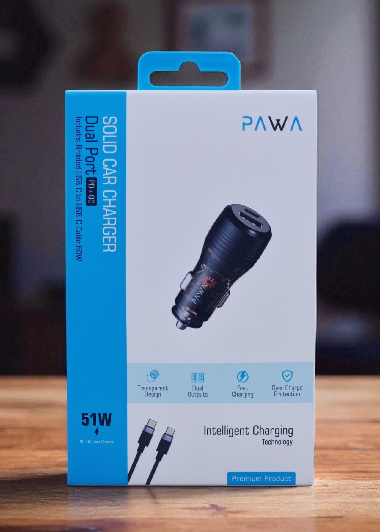 PAWA SOLID CAR CHARGER DUAL PORT PD+QC 51W