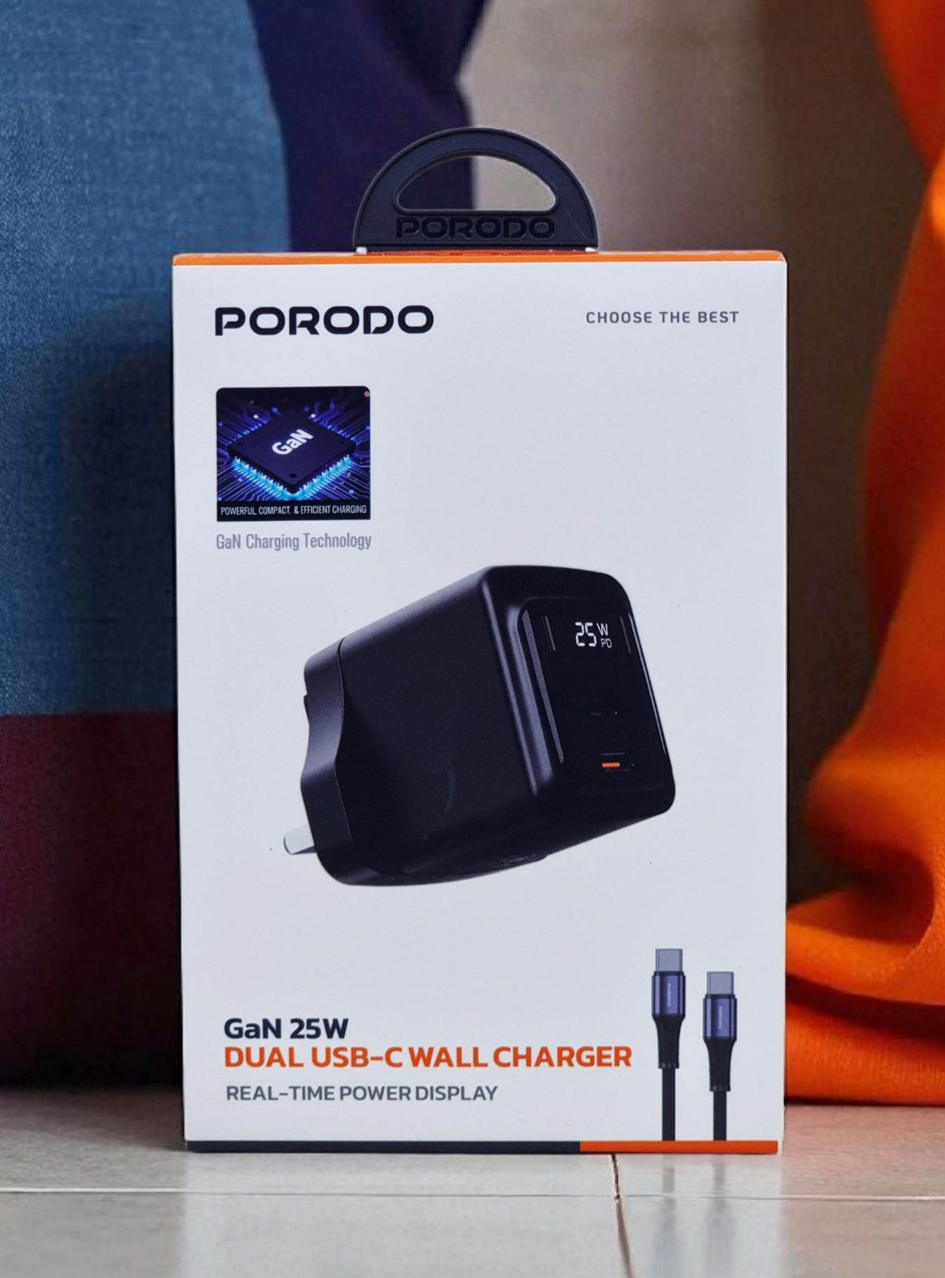 PORODO GAN 25W DUAL USB C WALL CHARGER WITH USB-C CABLE